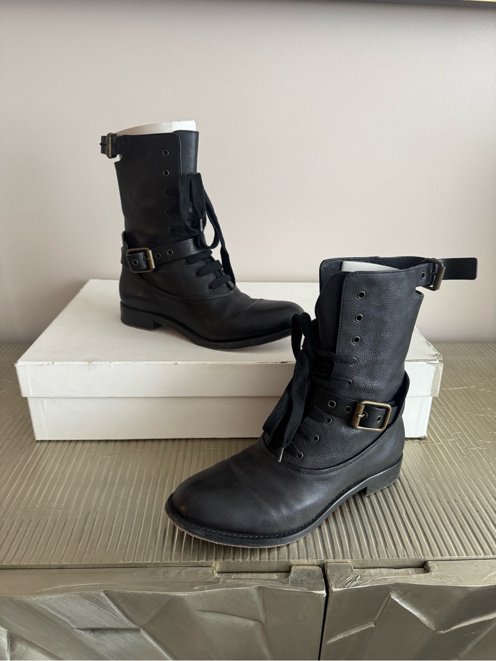 CHLOE Black Leather Otto Moto Ankle Boots Size 36.6 US 6.5